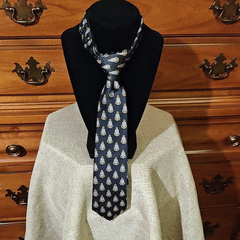 Lands' End Navy and Silver Patterned Tie